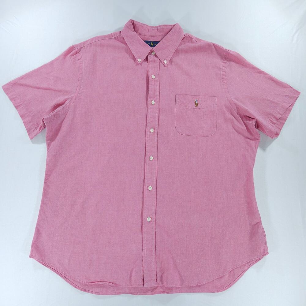 Polo Ralph Lauren Slim Fit Chambray Oxford Short Sleeve Pink Shirt XXL